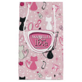 ミッドセンチュリーピンクハートキャッツ誕生日 スモールペーパーバッグ (正面)