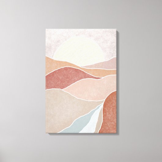 ミッドセンチュリーピンク&モーヴサンセット抽象芸術マウンテン キャンバスプリント (正面)