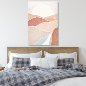 ミッドセンチュリーピンク&モーヴサンセット抽象芸術マウンテン キャンバスプリント (インサイチュ (寝室))