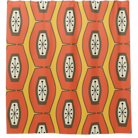 ミッドセンチュリーファンキーチェーンオレンジ シャワーカーテン (正面)