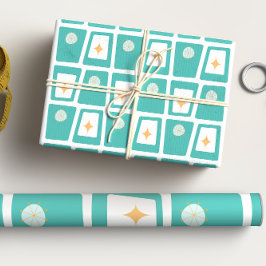 ミッドセンチュリーファンキーブロック2アクア、ティール（緑がかった色）、オレンジ ラッピングペーパーシート