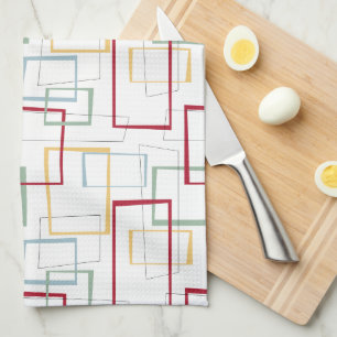 ミッドセンチュリーファンキーレッドブルーグリーンイエロースクウェア キッチンタオル