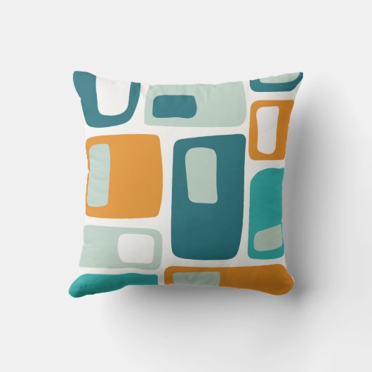 ミッドセンチュリーファンキー幾何形状ティール(緑がかった色)アクア クッション (裏面)