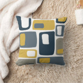 ミッドセンチュリーファンキー幾何形状ネイビーマスタード クッション (ブランケット)