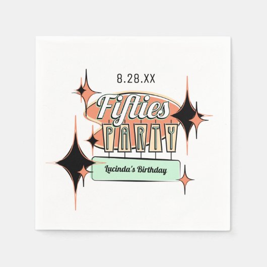 ミッドセンチュリーフィティーズパーティー紙ナプキンス スタンダードカクテルナプキン (正面)