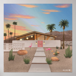 ミッドセンチュリーフラミンゴモダンハウス ポスター