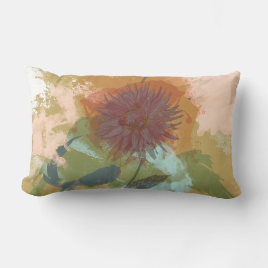 ミッドセンチュリーフローラ抽象芸術赤面ミントグリーン金ゴールド ランバークッション (正面)