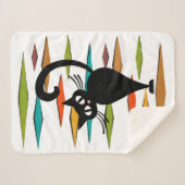 ミッドセンチュリーブラックキャットデザイン シェルパブランケット (正面(横))