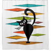 ミッドセンチュリーブラックキャットデザイン シャワーカーテン (正面)