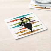 ミッドセンチュリーブラックキャットデザイン スクエアペーパーコースター (アングル)