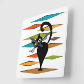 ミッドセンチュリーブラックキャットデザイン スクエア壁時計 (傾斜)