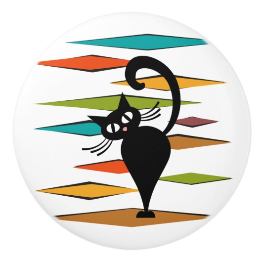 ミッドセンチュリーブラックキャットデザイン セラミックノブ (正面)