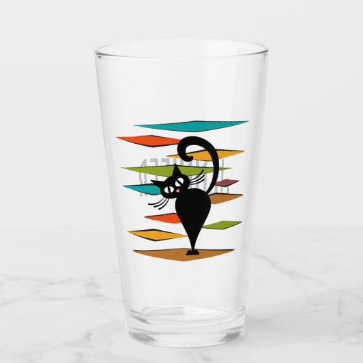 ミッドセンチュリーブラックキャットデザイン タンブラーグラス (正面)