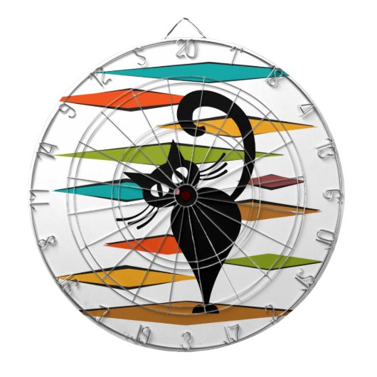 ミッドセンチュリーブラックキャットデザイン ダーツボード (正面)