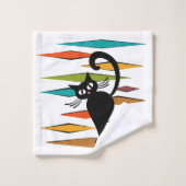 ミッドセンチュリーブラックキャットデザイン バスタオルセット (ウォッシュタオル)