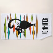 ミッドセンチュリーブラックキャットデザイン ビーチタオル (正面)