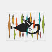 ミッドセンチュリーブラックキャットデザイン フリースブランケット (正面(横))