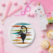 ミッドセンチュリーブラックキャットデザイン ペーパープレート (パーティー)