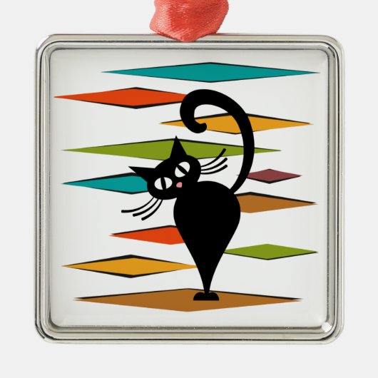 ミッドセンチュリーブラックキャットデザイン メタルオーナメント (正面)