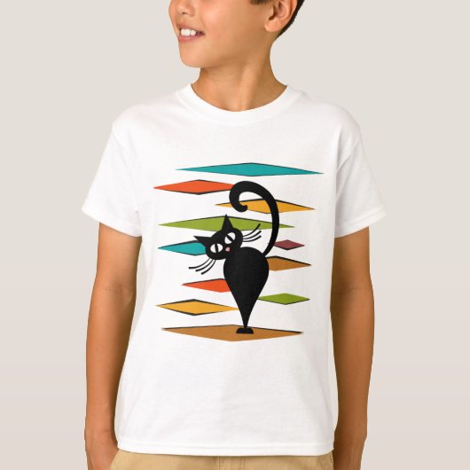 ミッドセンチュリーブラックキャットデザイン Tシャツ (正面)