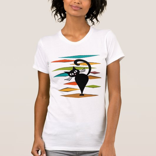 ミッドセンチュリーブラックキャットデザイン Tシャツ (正面)
