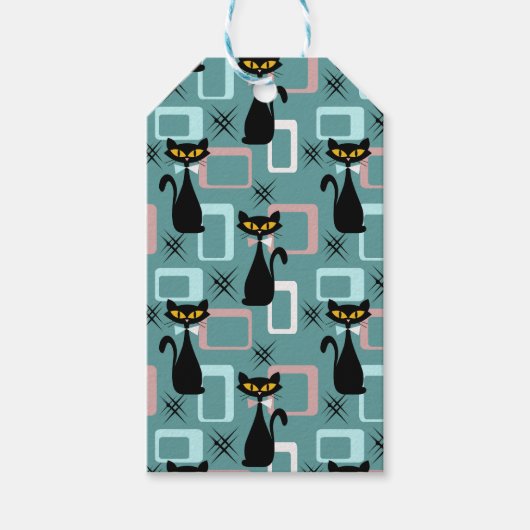 ミッドセンチュリーブラックキャットパターン ギフトタグ (正面)