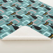 ミッドセンチュリーブラックキャットパターン シェルパブランケット (3/4)