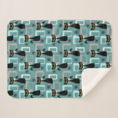 ミッドセンチュリーブラックキャットパターン シェルパブランケット (正面(横))