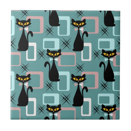 ミッドセンチュリーブラックキャットパターン タイル (正面)