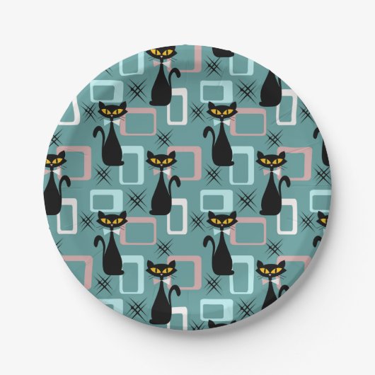 ミッドセンチュリーブラックキャットパターン ペーパープレート (正面)