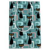 ミッドセンチュリーブラックキャットパターン ミディアムペーパーバッグ (正面)