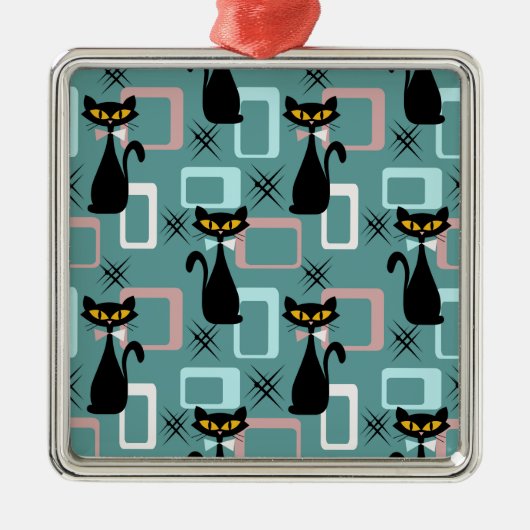 ミッドセンチュリーブラックキャットパターン メタルオーナメント (正面)