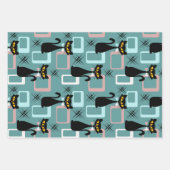 ミッドセンチュリーブラックキャットパターン ラッピングペーパーシート (正面3)