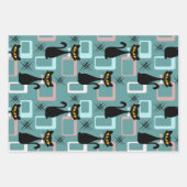 ミッドセンチュリーブラックキャットパターン ラッピングペーパーシート (正面)