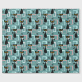 ミッドセンチュリーブラックキャットパターン ラッピングペーパー (フラット)