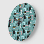 ミッドセンチュリーブラックキャットパターン ラージ壁時計 (傾斜)