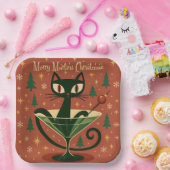 ミッドセンチュリーブラックキャットメリーマティーニクリスマス ペーパープレート (パーティー)