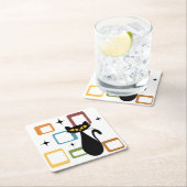 ミッドセンチュリーブラックキャット スクエアペーパーコースター (インサイチュ)