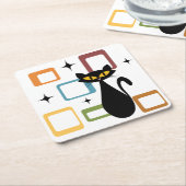 ミッドセンチュリーブラックキャット スクエアペーパーコースター (アングル)