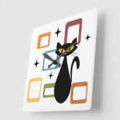 ミッドセンチュリーブラックキャット スクエア壁時計 (傾斜)