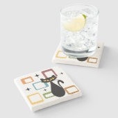 ミッドセンチュリーブラックキャット ストーンコースター (横)