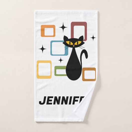 ミッドセンチュリーブラックキャット バスタオルセット (ハンドタオル)