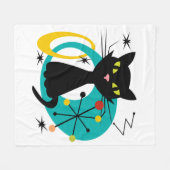 ミッドセンチュリーブラックキャット フリースブランケット (正面(横))