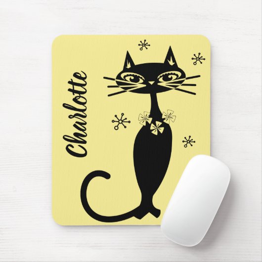 ミッドセンチュリーブラックキャット(背景金ゴールド) マウスパッド (マウス)