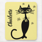 ミッドセンチュリーブラックキャット(背景金ゴールド) マウスパッド (正面)