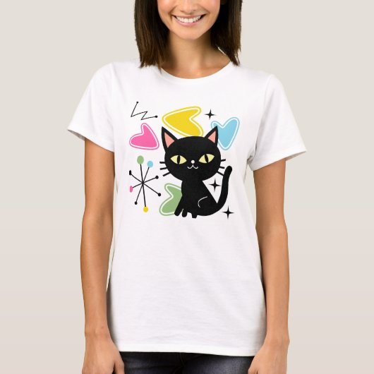 ミッドセンチュリーブラックキャット Tシャツ (正面)