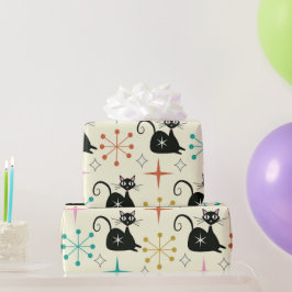 ミッドセンチュリーブラックスターバスト猫 ラッピングペーパー