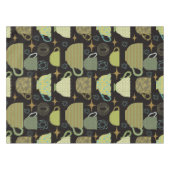 ミッドセンチュリーブラックティーカップパターン テーブルクロス (正面(横))