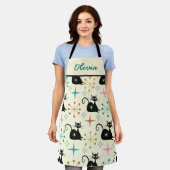 ミッドセンチュリーブラック原子猫とスターバスト名 エプロン (着用した状態)