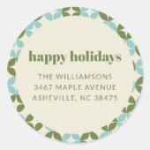 ミッドセンチュリーブルーグリーンホリデイ差出人住所 ラウンドシール (正面)